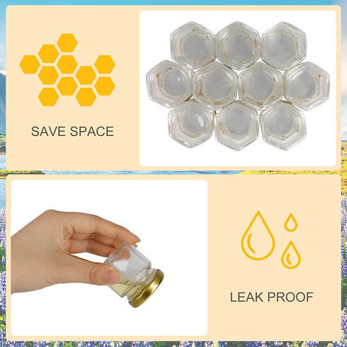 1.5oz Hexagon Mini Glass Jars with Lids,30pcs Honey Jars Small Spice Jars with Stickers, Brush for Baby Showers, Wedding Favors, Party Favors,Herbs, Spices, Jams