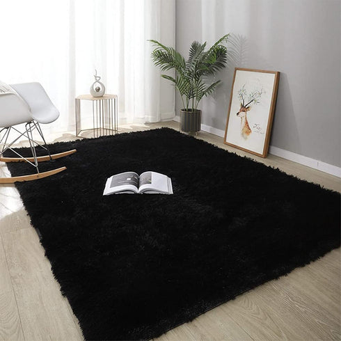 wxnzsl Fluffy Area Rugs for Bedroom, 3x5 feet Fuzzy Faux Fur Rug Living Room Carpets,Soft Furry Rugs for Kids /Baby/Girls Room and Nursery - Black