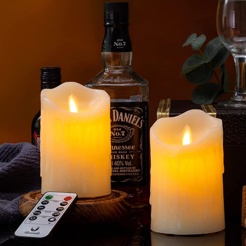 Flameless Candles with 10 Key Remote Timer Flickering Tear Wave Shaped Tealight Real Wax Simulate Dripping led Candles Battery Operated Safe for Halloween Christmas Indoor Outdoor Decor, 3x5" , 2 Set