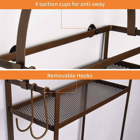 Minggoo Shower Caddy Organizer, Mounting Over Shower Head Or Door, Extra Wide Space for Shampoo, Conditioner, and Soap with Hooks for Razors and More,10.5" x 4.5" x 22.4", Bronze