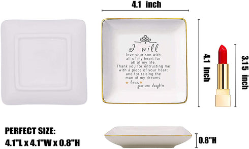 Gift For Mother of The Groom From Bride - Thank You For Raising The Man Of My Dreams - Ceramic Jewelry Holder Ring Dish Trinket Tray - Wedding Gifts - Bridal Shower Gifts