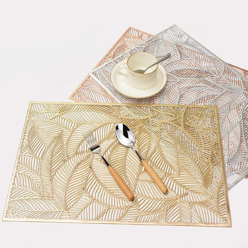 MLADEN Rectangle Placemats Set of 6, Leaf Functional Table Mat for Dining Kitchen Restaurant Table Decoration (Gold)