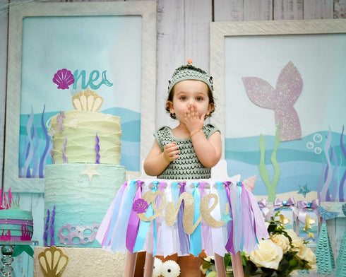 1st Birthday Tutu Decoration for Party - Mermaid Princess 1st Birthday Party - Mermaid Baby Skirt Photo Booth Props and Backdrop Cake Smash - Best Princess Birthday Party Supplies (Purple Blue)