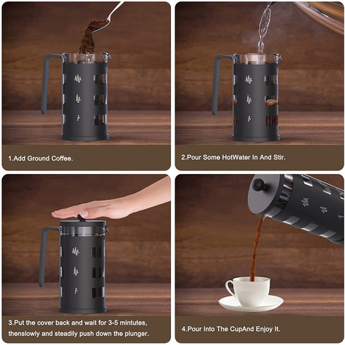 Large French Press Coffee Maker 34 oz, Stainless Steel French Press 1000 ml, 100% BPA Free French Press Glass