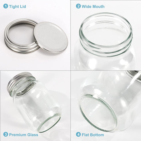 16 oz Glass Mason Jars, 12 Pack 500ml Canning Jars with Regular Mouth Lids, Glass Jars Storage Containers for Overnight Oats, Jam, Jelly, Honey, Beans, Spice, Wedding Party Favor, Shower Favors