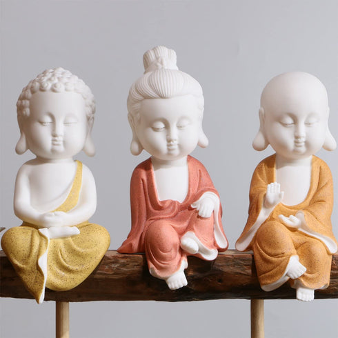 White Ceramic Little Cute Buddha Statue Buddha Figurines Home Decor Creative Crafts Ornaments Gift Delicate Ceramic Arts and Crafts (Orange)