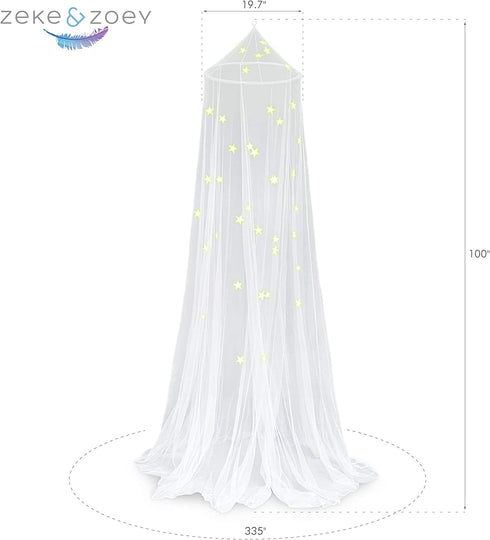 Zeke and Zoey Kids Hanging Bed Canopy for Girls Bed or Boys with Glow in The Dark Stars, The Bed Netting Stars Will Light up Your Child™s own Galaxy. Ideal Bedroom Decorative Tent