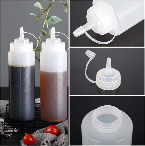 Pancake Batter Dispenser, Stainless Steel Stirring Batter Separator Funnels with Handle & Rack (2pcs Ketchup Squeeze Bottle)