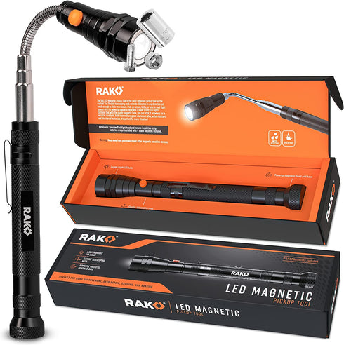 RAK Magnetic Pickup Tool - Telescoping Magnet Stick with 3 LED Lights and Extendable Neck up to 22 Inches - Gifts for Dad, Husband, Truck Driver, Handy Men or Women