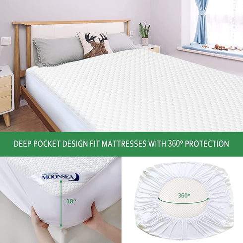 Twin Mattress Protector Waterproof Cooling Twin Size Mattress Cover, 3D Air Smooth Soft Bamboo Mattress Protector, Breathable Noiseless Bed Mattress Pad, Fitted 8-18 inch Deep Pocket