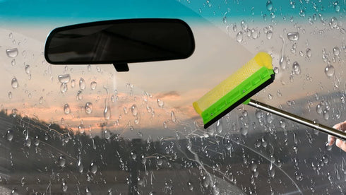 ITTAHO Multi-Use Window Squeegee, 2 in 1 Squeegee Window Cleaner with Long Extension Pole, Sponge Car Window Squeegee with 58" Long Handle for Gas Station, Glass,Shower,Outdoor High Window Cleaning