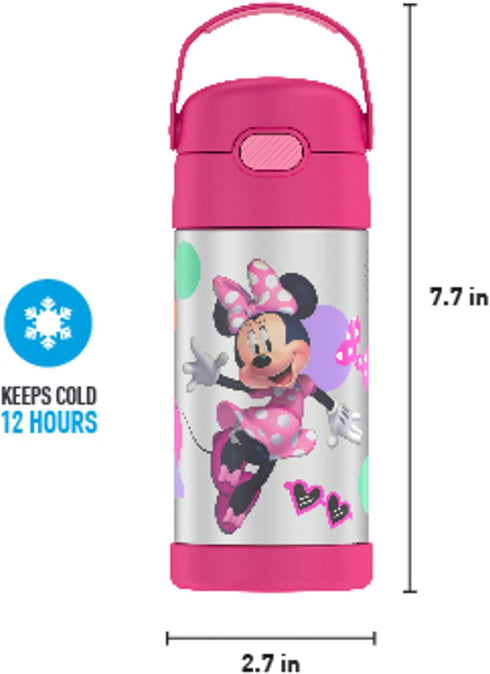 THERMOS FUNTAINER 12 Ounce Stainless Steel Vacuum Insulated Kids Straw Bottle, Minnie Mouse
