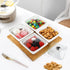 Tebery 4 Pack Ceramic Divided Serving Dishes Relish Tray, Appetizer & Condiment Server Set, 5OZ Removable Serving Platter Bowl with Glass Lids & Bamboo Tray for Fruits, Nuts, Candies, Veggies