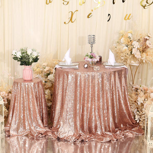 Poise3EHome 70-Inch Round Sequin Tablecloth for Party Cake Dessert Table Exhibition Events, Rose Gold
