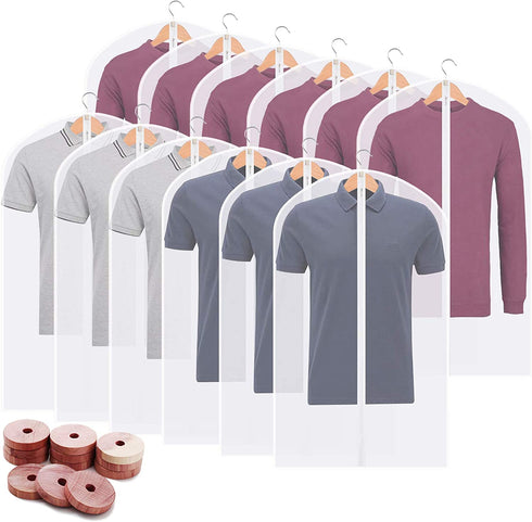 Perber Hanging Garment Bags Clear Suit Bag (Set of 12) Lightweight Dust-Proof Clothes Cover Bags with Full Zipper for Closet Storage and Travel -24'' x 32''/12 Pack