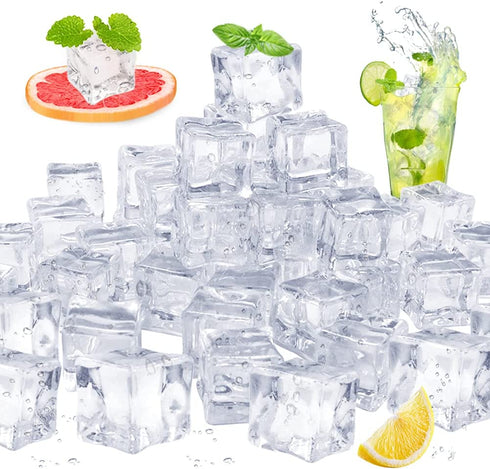 Hamiggaa 100 PCS Clear Fake Ice,Acrylic Decorative Ice Cubes Display,Reusable Crystal Ice Rocks for Home,Decoration,Wedding,Vase Filler,Centerpieces,Photography