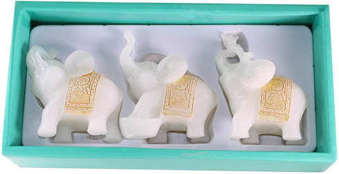 We pay your sales tax Feng Shui Set of 3 Elephant Statues Wealth Lucky Figurines Home Decor Housewarming Congratulatory Gift (White Jade)