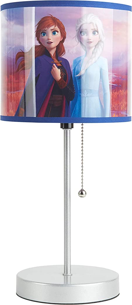 Frozen 2 Stick Table Kids Lamp with Pull Chain, Themed Printed Decorative Shade