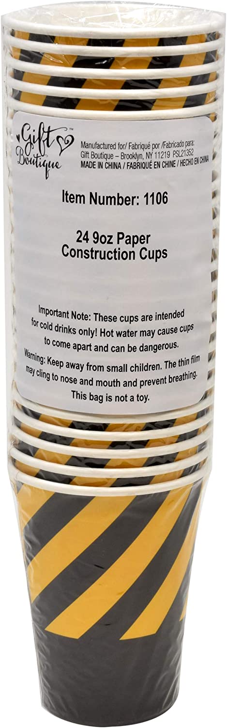 Construction Party Supplies Tableware Set 24 9" Paper Plates 24 7" Plate 24 9 Oz. Cup 50 Lunch Napkins for Builder Digger Truck Bulldozer Vehicle Construction Zone Site Baby Shower Birthday Decoration
