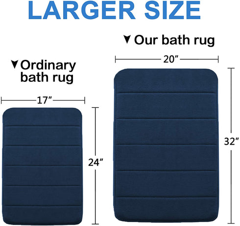 Memory Foam Bath Mat for Bathroom Non Slip Bath Rug Velvet Thick Soft and Comfortable Water Absorbent Machine Washable Easier to Dry Floor Rug Mats, 20x32 Inches, Navy