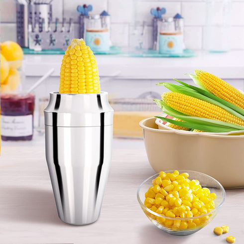 Newness Corn Stripper Cutter, Cob Kernels Peeler with Cup, Quickly Remove Kernels from The Cob, No Splatters or Mess, 304 Stainless Steel Corn Thresher Stripper Tool with Serrated Sharp Blade