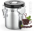 Miscedence Coffee canister for ground coffee with Scoop Date Tracker One Way Co2 Valve 304 Stainless Steel Kitchen Food Airtight storage container for Coffee Beans,Grounds,Tea,Sugar(Silver,16oz)€¦
