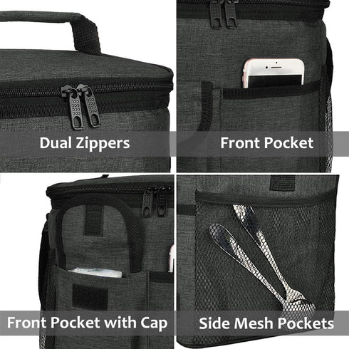 Large Insulated Lunch Bag for Women Men, 10L Leakproof Thermal Reusable Lunch Box for Adult & Kids, Tall Meal Prep Lunch Cooler Tote with 4 Pockets for Office Work by Tirrinia, Black