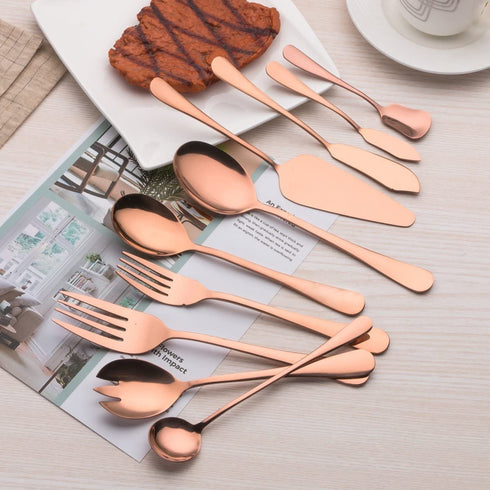 Berglander Stainless Steel Rose Gold Serving Flatware Set, Copper Serving Flatware Set, Cake Server, Fish Knife, Fish Fork, Serving Spoon, Serving Fork, Salad Spoon, Salad Fork, Butter Knife, Icecream