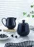 Sweese 480.103 Porcelain Sugar and Creamer Set, Coffee Serving Set, 3 Piece with Cream Pitcher, Sugar Bowl with Lid and Spoon, Navy
