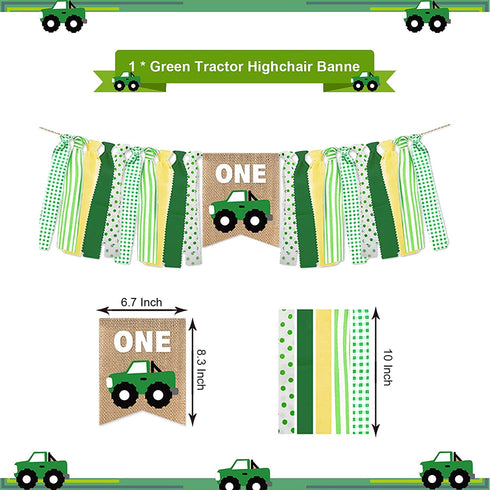 PRATYUS Farm Green Tractor First Birthday Party Decoration With Green Birthday Banner,Baby Crown Hat, Tie and Cake Topper for Baby Girl Boy Photo Booth Props