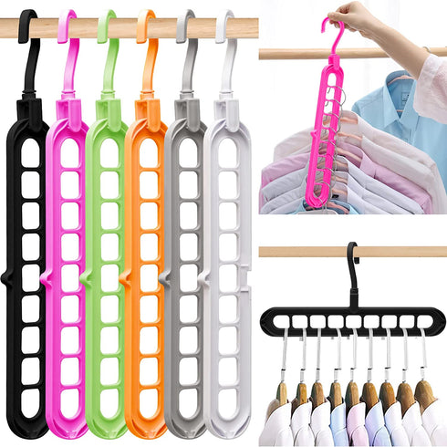Closet Organizers and Storage,6 Pack Sturdy Hangers for Closet Organizer,Dorm Room Essentials,Closet Storage,Smart Closet Organization,Magic Space Saving Hanger With 9-Holes for Wardrobe Heavy Clothes