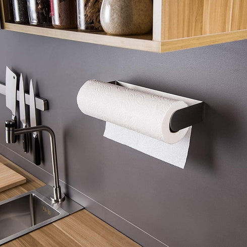 YIGII Paper Towel Holder Under Cabinet - Self Adhesive Paper Towel Rack Wall Mount for Kitchen, SUS-304 Stainless Steel Brushed