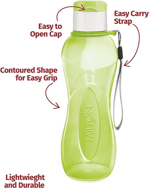 MILTON 32 oz. Large Water Bottle 4 Set Sports Water Bottles for Kids Adults Reusable Water Bottle Plastic Wide-Mouth BPA Free Leak-Free Lightweight Drink Bottle with Carry Strap Hiking Gym Bike Travel