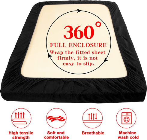 NTBAY Microfiber Queen Fitted Sheet, Wrinkle, Fade, Stain Resistant Deep Pocket Bed Sheet, Black