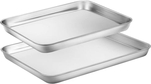 Baking Sheet Set of 2 Packs, Zacfton 10.4 Inch 12.4 Inch Cookie Sheets Baking Pans Stainless Steel Bakeware Set of 2, Toaster Oven Pan Non-toxic & Superior Mirror Finish, Easy Clean & Dishwasher Safe