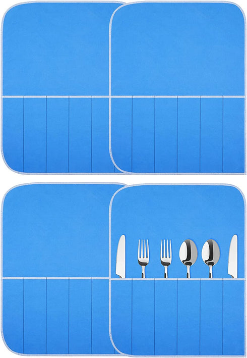 Silver Storage Bags Anti Tarnish Silver Protector Bags Blue Holder for Silverware Flatware Storage Organizer Silver Storage Cloth Place Setting Roll with White Ribbon for Teaspoon Utensils?4 Pieces?