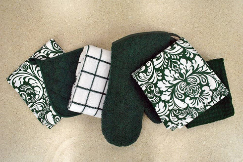 DII Basic Terry Collection 100% Cotton Quilted, Oven Mitt, Dark Green, 2 Piece