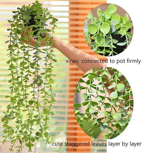 Tengda Fake Potted Plants 2Pcs Artificial Hanging Eucalyptus Vines Floor Greenery for Front Door Room Farmhouse Indoor Outdoor Décor (Eucalyptus)