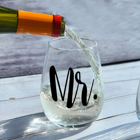 Mr and Mr Stemless Wine Glass Set of 2, Couple Wine Glass Gift for Gay Couple 15Oz - Gift Set for Engagement Wedding Birthday Anniversaries Valentine's Day - Ideal for Him, Male Couples, Pride Couples