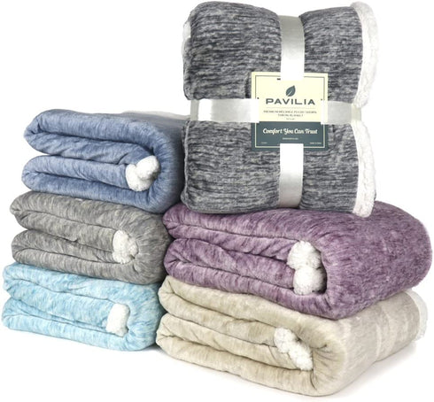 PAVILIA Melange Sherpa Blanket Throw Wine Purple | Soft, Fluffy, Microfiber Fleece Blanket for Couch Sofa | Warm Fuzzy Luxury Modern Plush Blanket,50x60 Inches