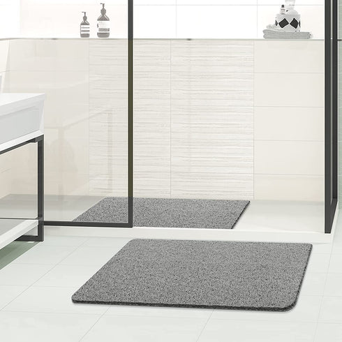 LuxStep Shower Mat Bathtub Mat,24x16 inch, Non-Slip Bath Mat with Drain, Quick Drying PVC Loofah Bathmat for Tub,Shower,Bathroom (24"x16"+24"x16",Grey)