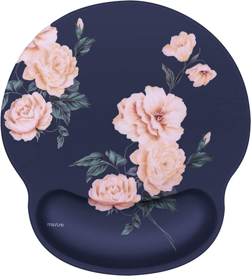 MOSISO Mouse Pad Gel Wrist Rest Support, Camellia Ergonomic Mousepad Non-Slip Base Home/Office Pain Relief & Easy Typing Cushion for Laptop with Neoprene Cloth & Raised Memory Foam, Blue