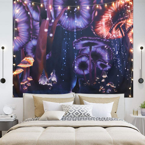 Trippy Psychedelic Tapestry Mushroom Decor Tapestry for Bedroom Aesthetic,Hippie Tapestry Wall Hanging Purple Fantasy Galaxy Tapestry For Living Room Home Decor.
