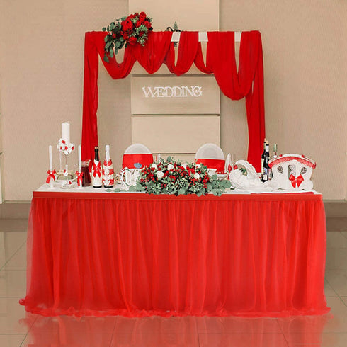 Suppromo 9ft Red Tulle Table Skirts for Rectangle or Round Tables Tutu Table Skirt Decoration for Christmas Decorations Baby Shower Birthday Party Wedding Table Decorations(Red, L9(ft)*H 30in)