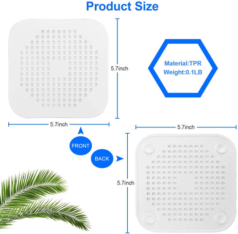 YIMSGO Drain Hair Catcher 2 Packs, Shower/Bathtub Drain Cover, Silicone Hair Catcher for Shower, Square Drain Stopper for Tub,Kitchen,Bathroom Gray/White