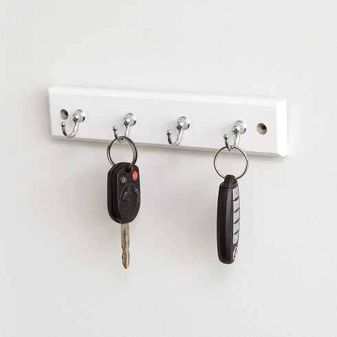 Home Basics 4 Hook Wall Mounted Key Holder Rack for Entryway, Kitchen, Bedroom Organize Car Keys, House Keys, Small Accessories and Jewelry (White)