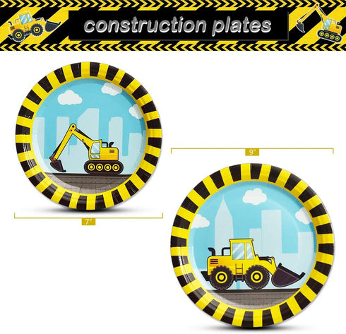WERNNSAI Construction Party Supplies - Disposable Dump Truck Themed Tableware Set for Boys Kids Birthday Dinner Dessert Plates and Napkins Serves 16 Guests 48PCS