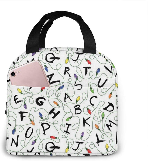 MSGUIDE Stranger Things White Insulated Lunch Bag Leakproof Cooler Lunch Box for Men Women Adult - Reusable Thermal Tote Bag for Office Work School Picnic Beach