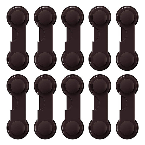 10 Pack Cabinet Locks for Babies, Roctee Brown Baby Proof Cupboard Locks Child Safety Latches for Drawers, Cabinet Doors, Kitchen Refrigerator and Toilet Seat for Pets