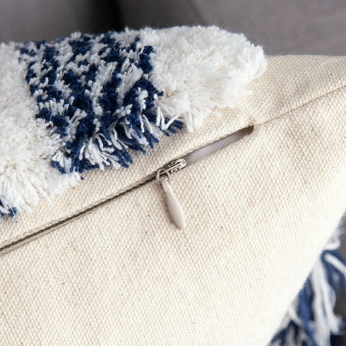 MIULEE Decorative Throw Pillow Cover Tribal Boho Woven Tufted Pillowcase with Tassels Rectangle Pillow Sham Pillowcase Cushion Case for Sofa Couch Bedroom Car Living Room 12x20 Inch Dark Blue